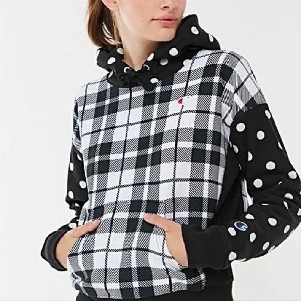 Champion reverse weave plaid/polka dots